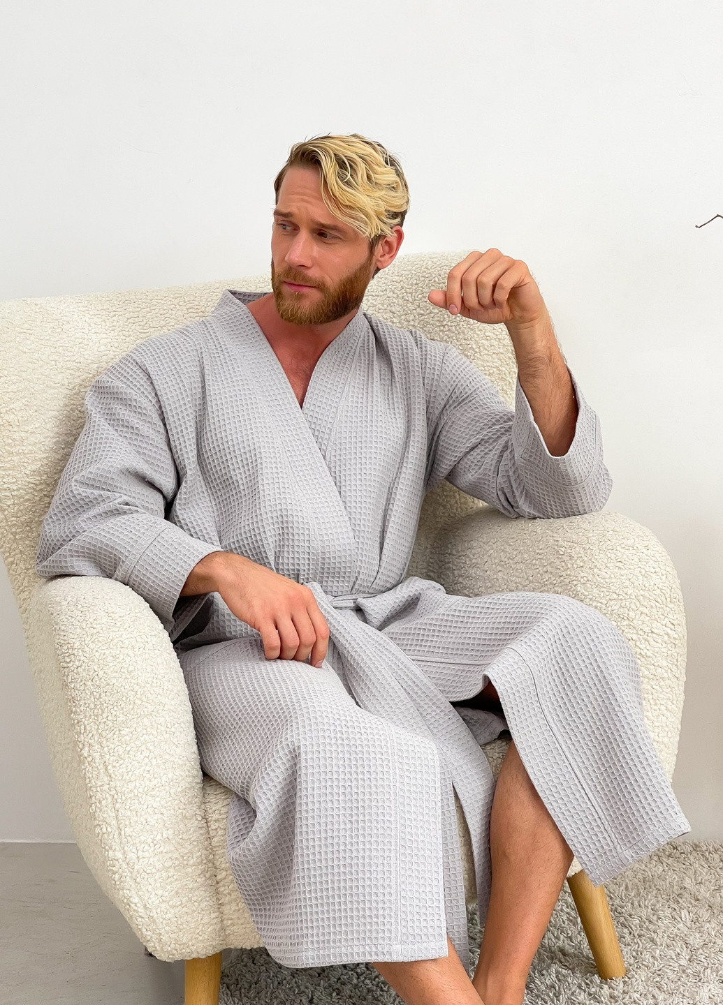 Мужской вафельный халат кимоно Серый Cosy (254583566)