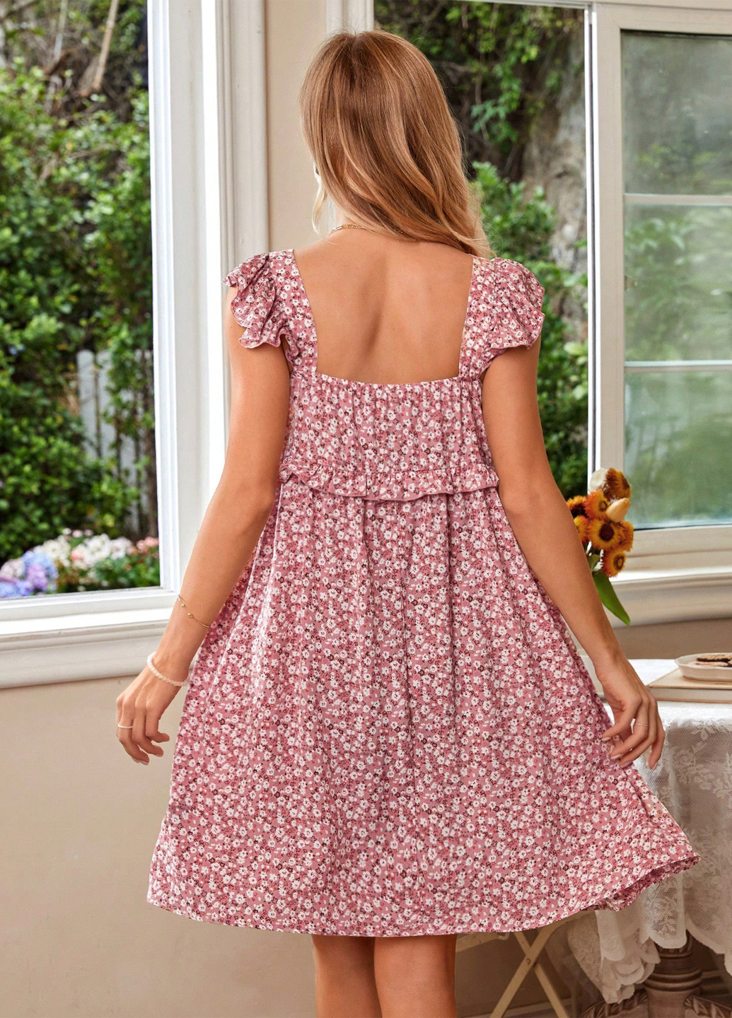 Рожева кежуал сукня для вагітних і годуючих з спідницею-сонце, а-силует SHEIN з квітковим принтом