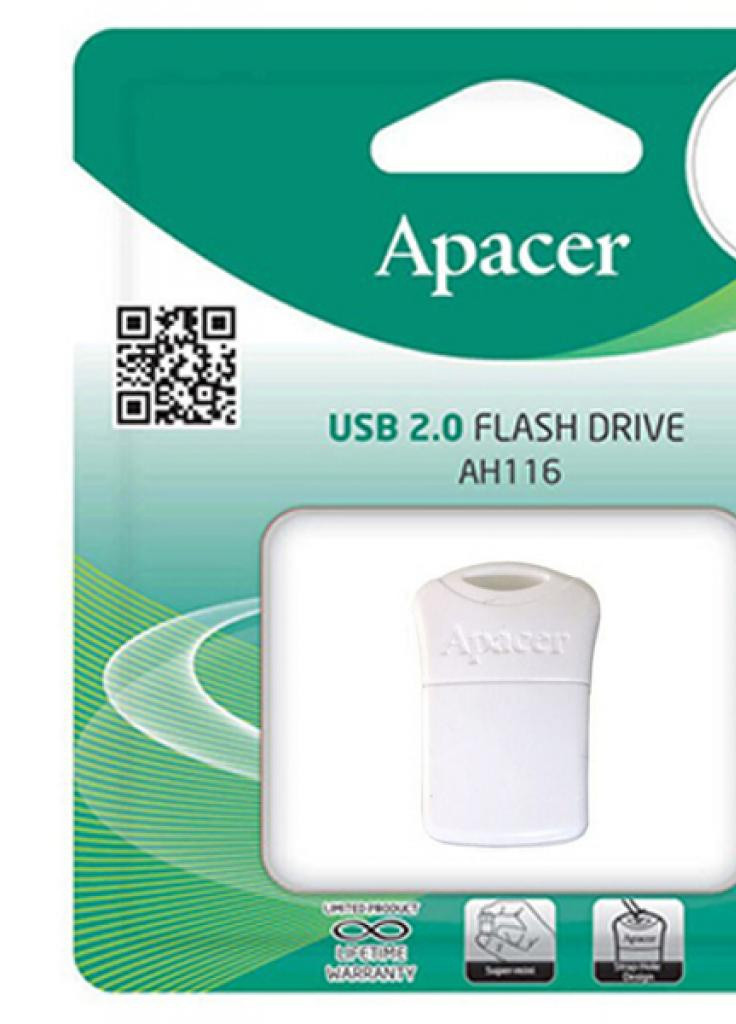 USB флеш накопичувач (AP32GAH116W-1) Apacer 32gb ah116 white usb 2.0 (232292097)