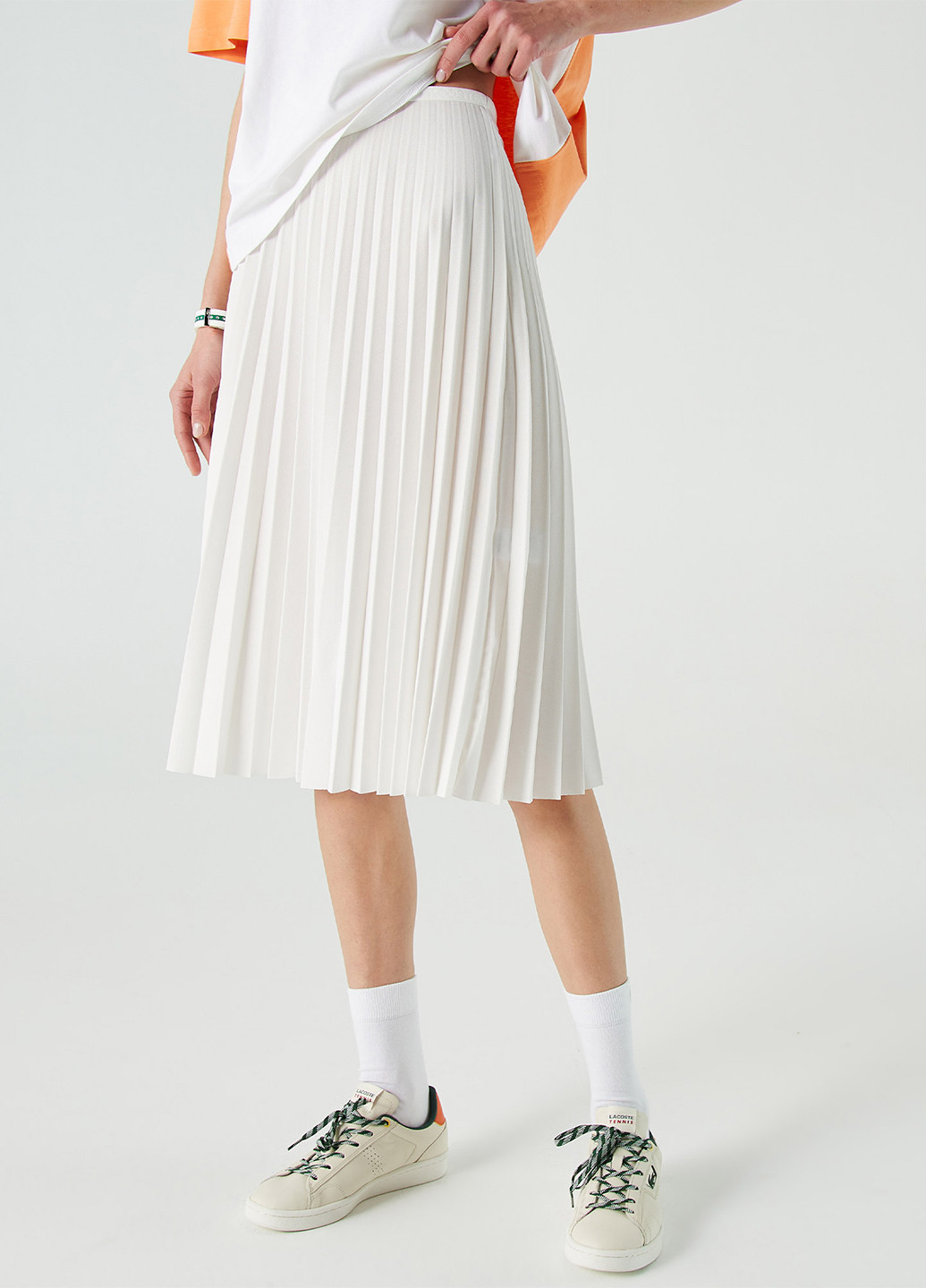 Белая кэжуал однотонная юбка Lacoste плиссе
