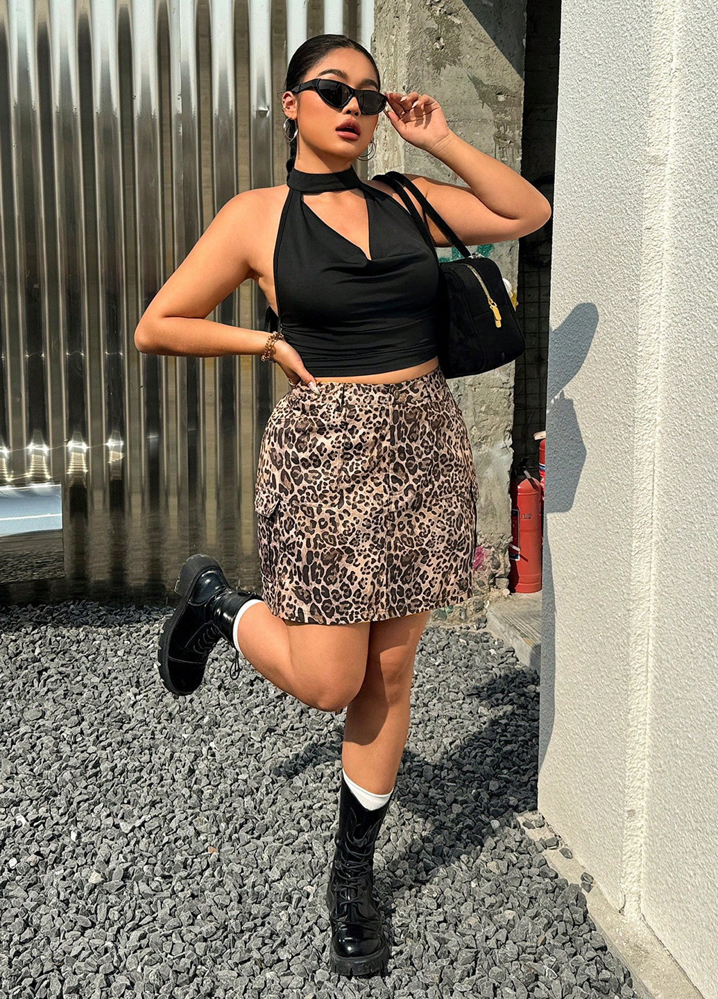 Разноцветная кэжуал леопардовая юбка SHEIN карго