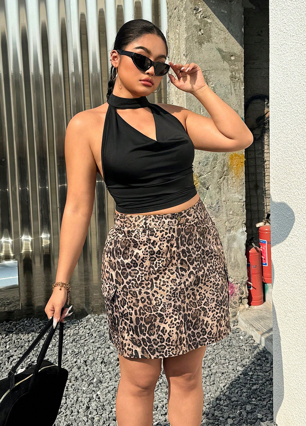 Разноцветная кэжуал леопардовая юбка SHEIN карго