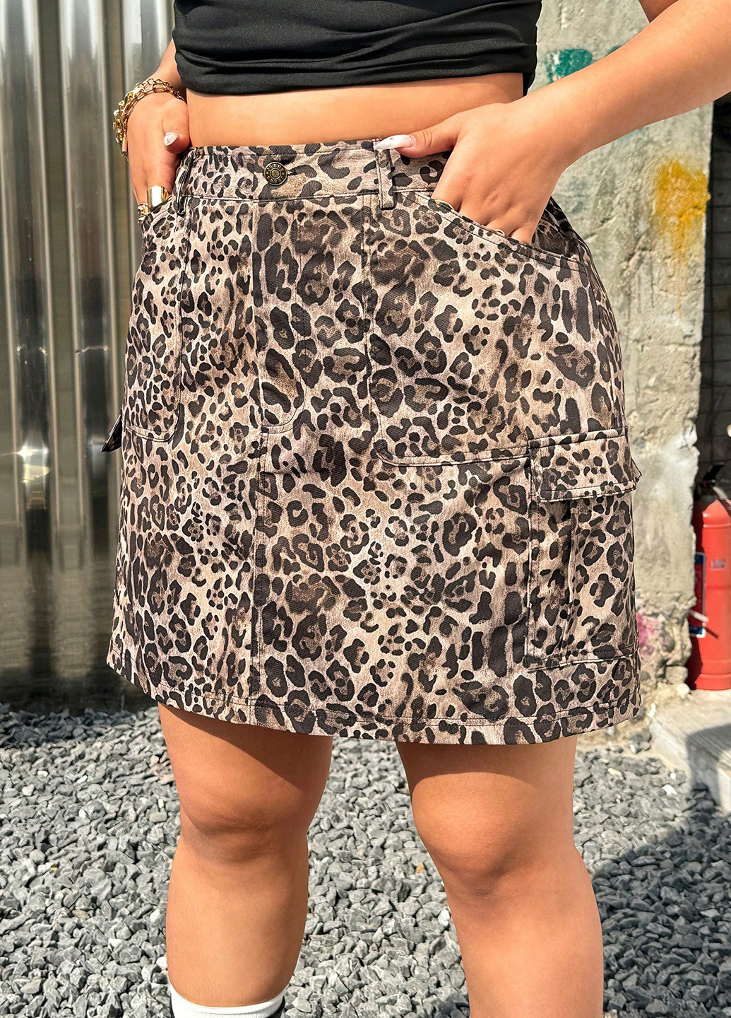 Разноцветная кэжуал леопардовая юбка SHEIN карго