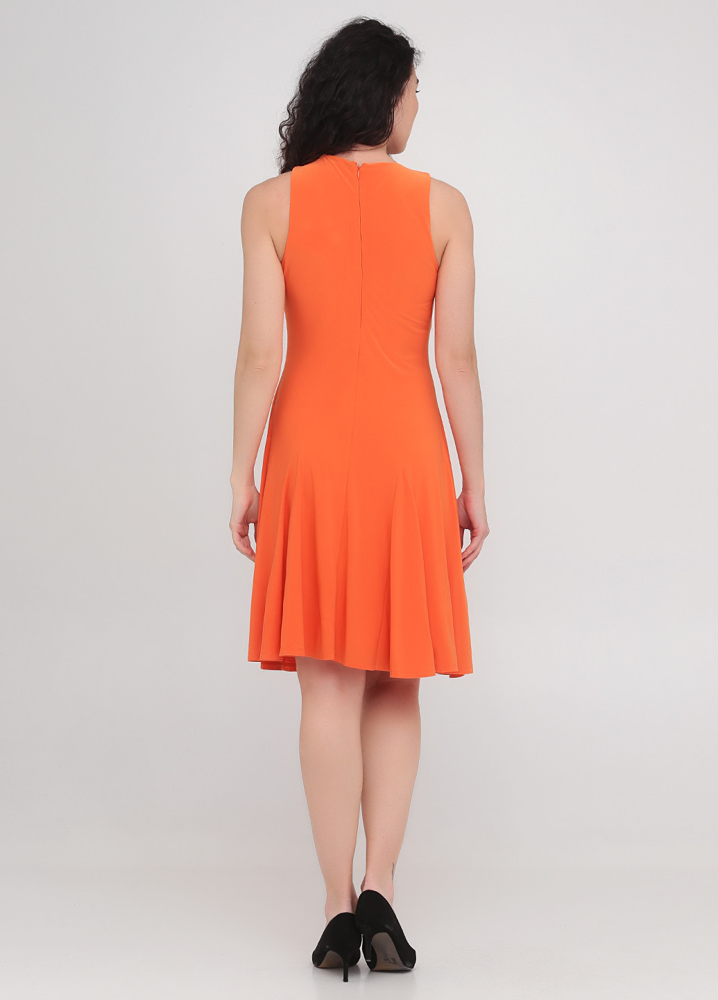 Оранжевое кэжуал платье с открытыми плечами, клеш Ralph Lauren однотонное