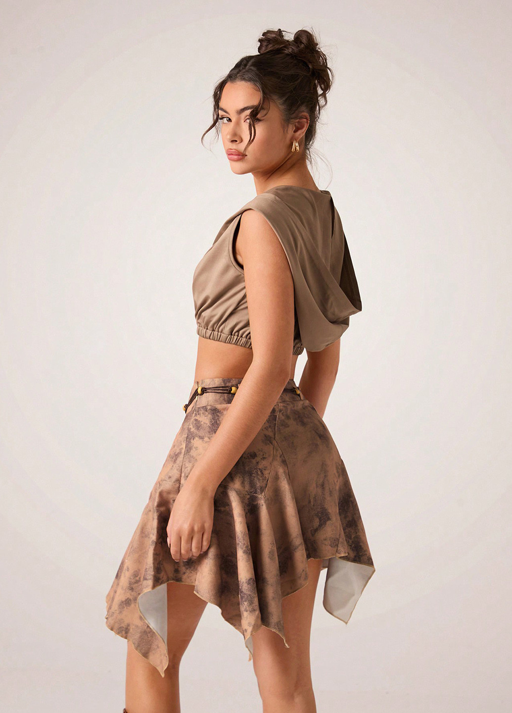 Светло-коричневая кэжуал тай-дай юбка SHEIN