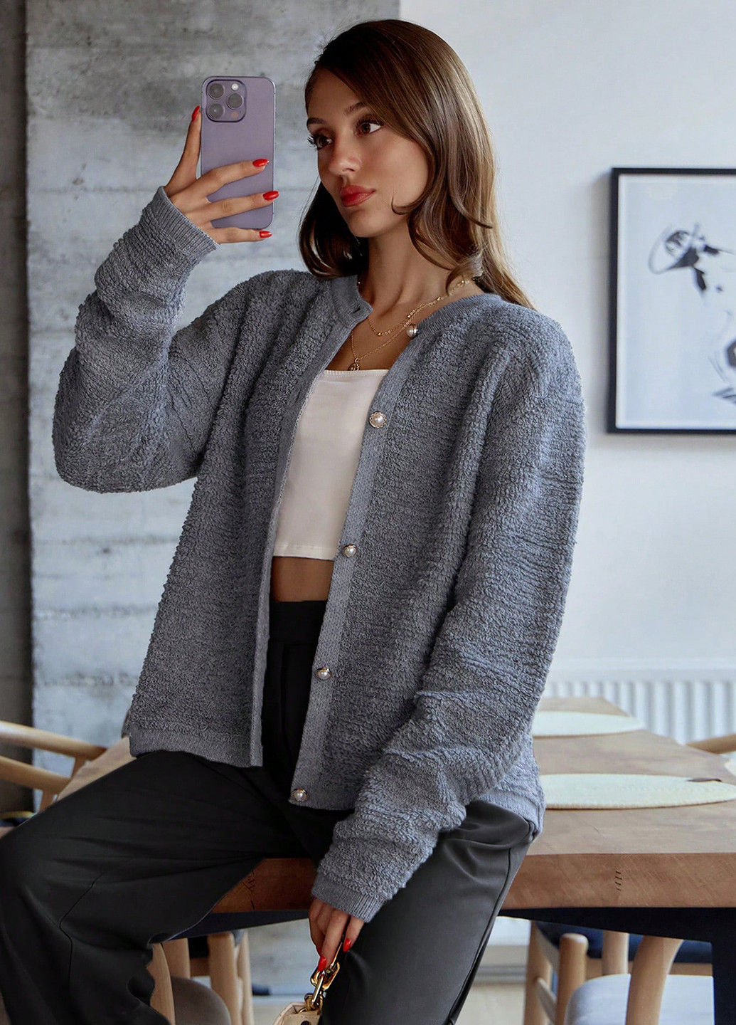 Серый демисезонный кардиган SHEIN