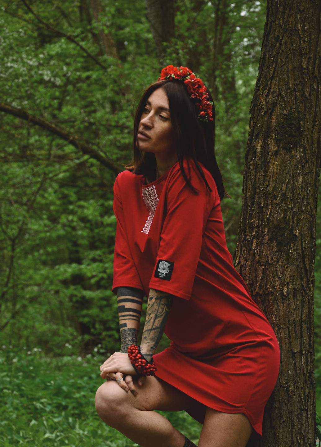 Красное спортивное платье-вышиванка Gorchitsa с орнаментом