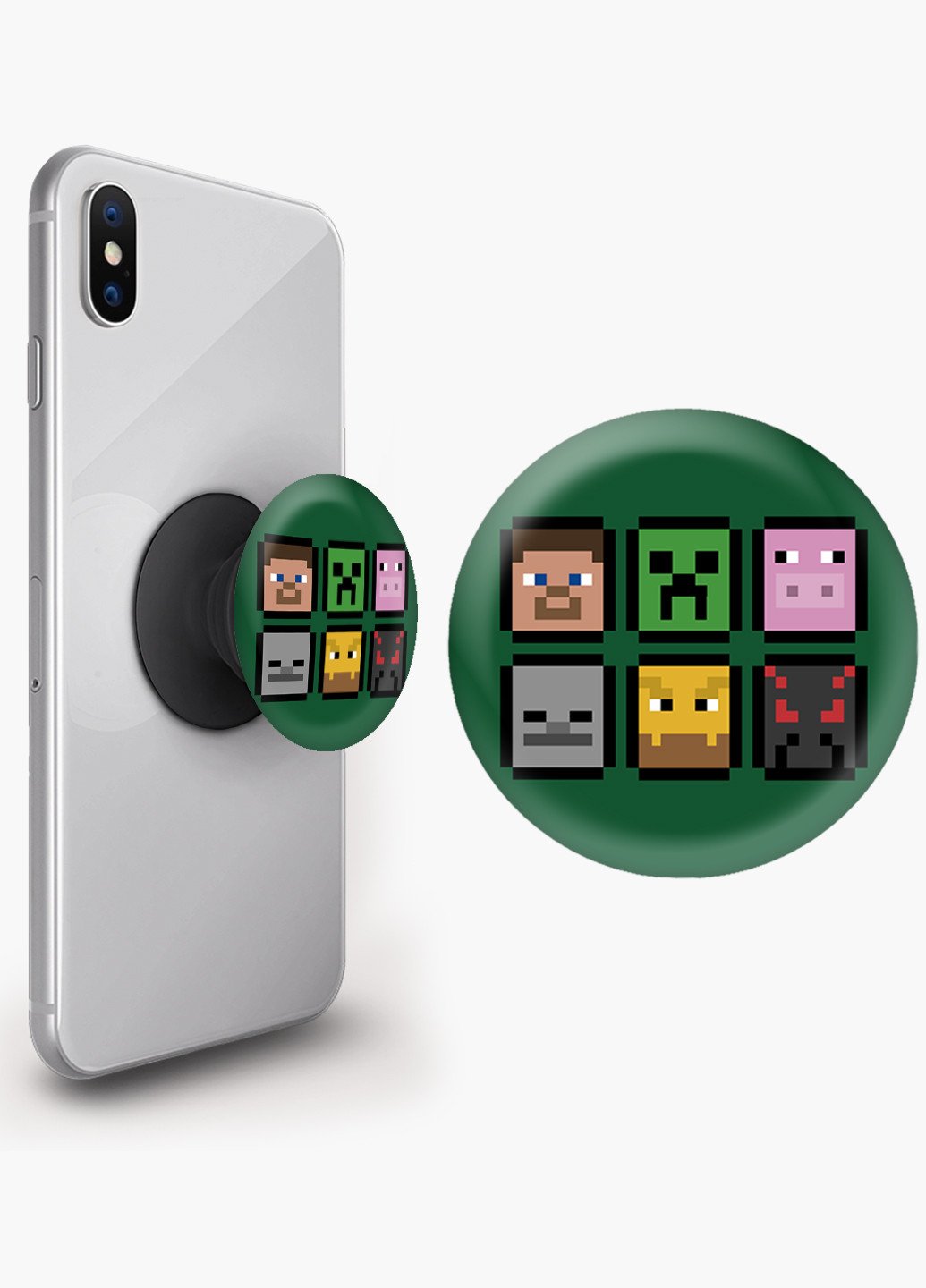 Попсокет (Popsockets) тримач для смартфону Майнкрафт (Minecraft) (8754-1173) Чорний MobiPrint (216748283)