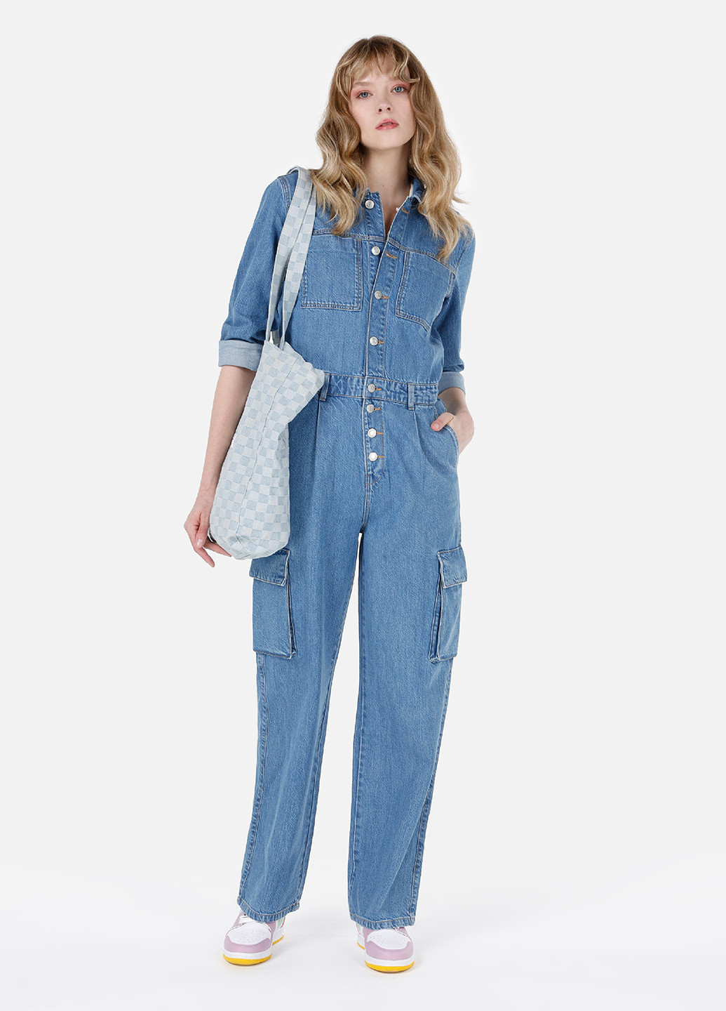 Комбинезон Colin's комбинезон-брюки однотонный голубой кэжуал, денил полиэстер