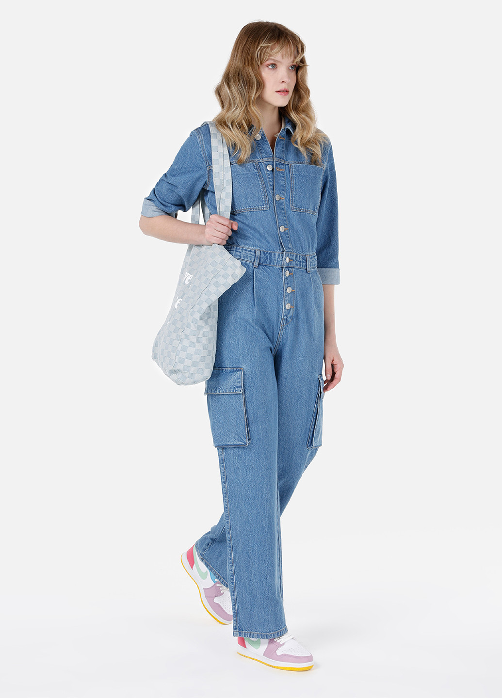 Комбинезон Colin's комбинезон-брюки однотонный голубой кэжуал, денил полиэстер