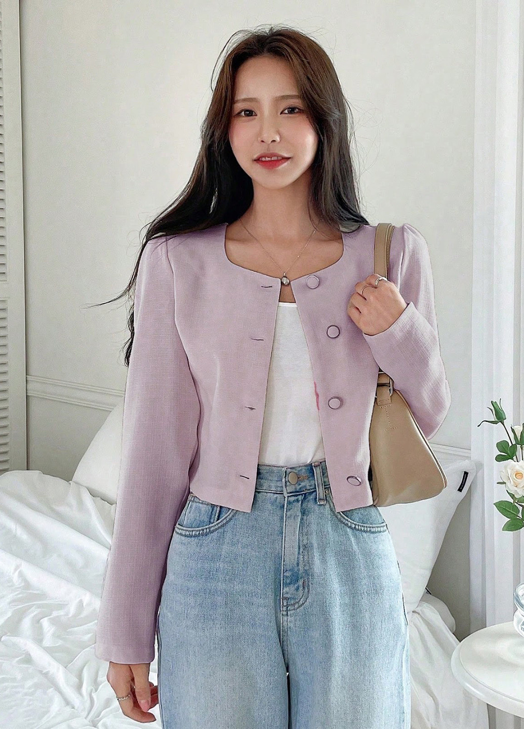 Лиловый женский жакет SHEIN однотонный - демисезонный