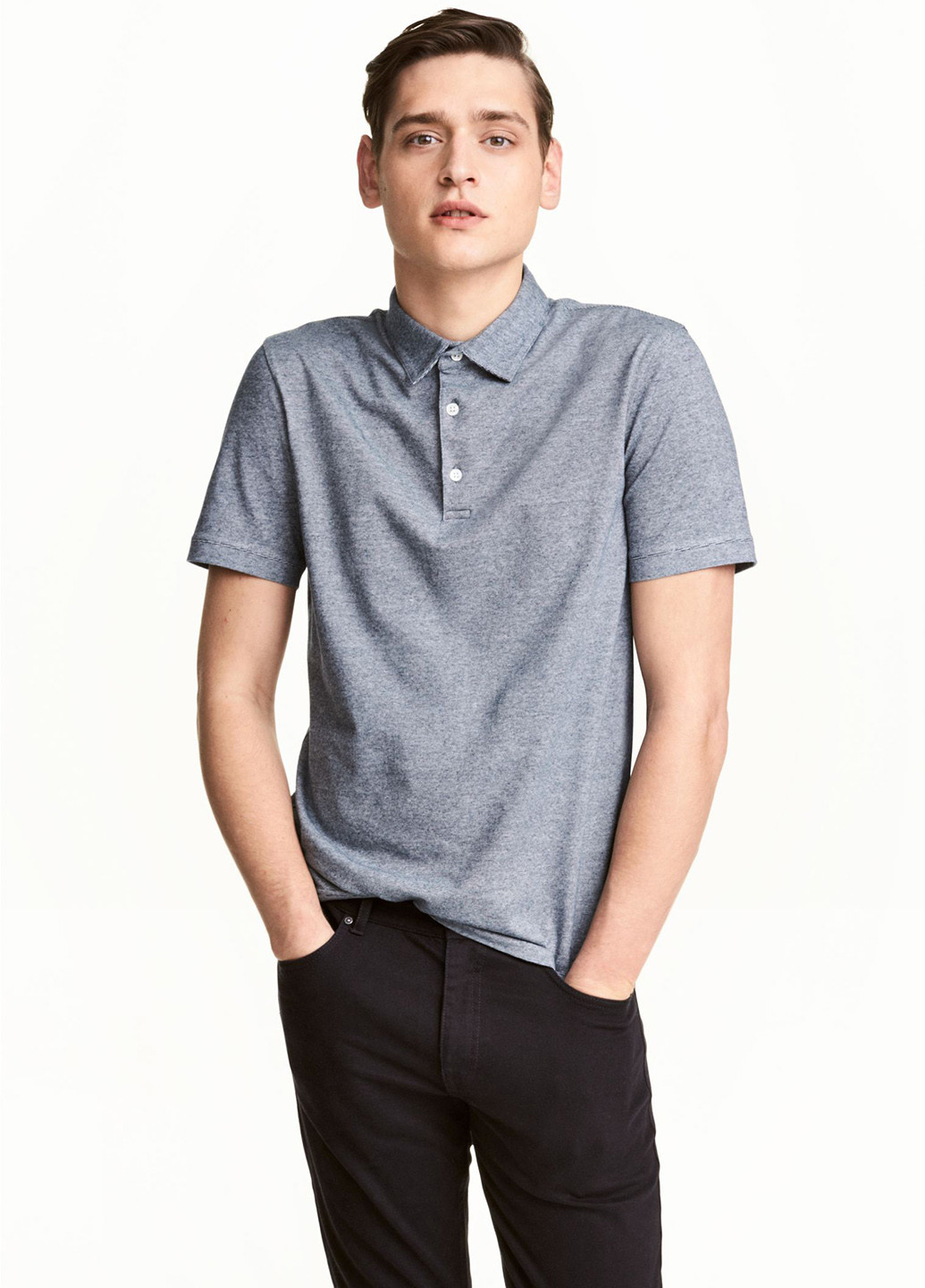 Серо-синяя футболка-поло для мужчин H&M меланжевая