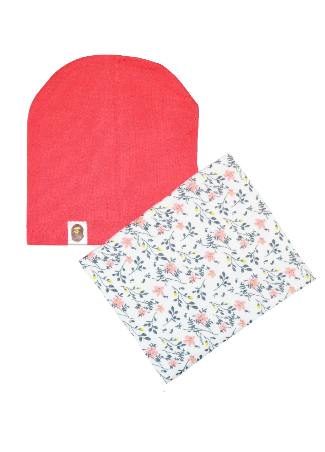 Комплект (шапка, шарф-снуд) No Brand шапка + шарф-снуд цветочные коралловые кэжуалы хлопок