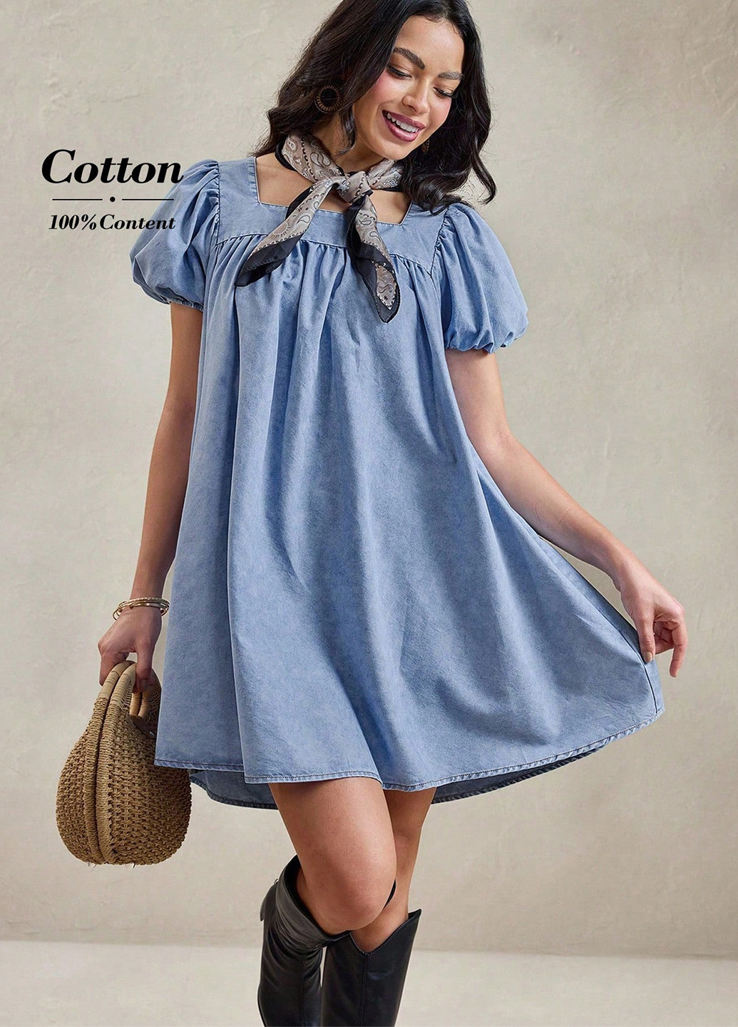 Темно-голубое джинсовое, кэжуал платье оверсайз SHEIN однотонное