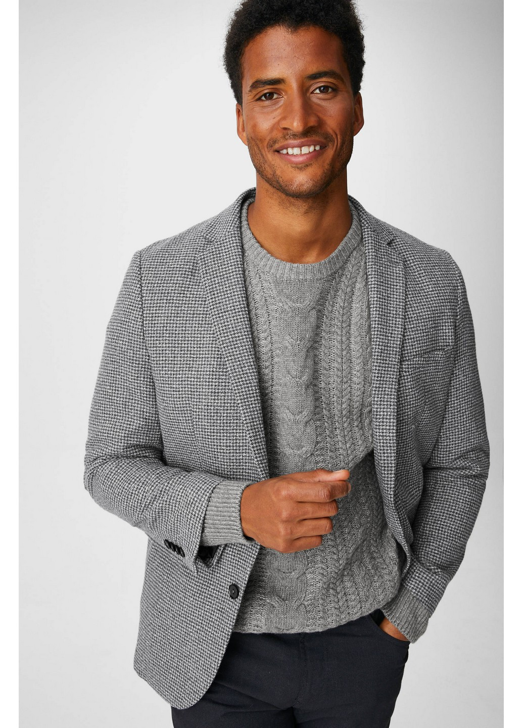 Пиджак C&A полоска светло-серый деловой полиэстер