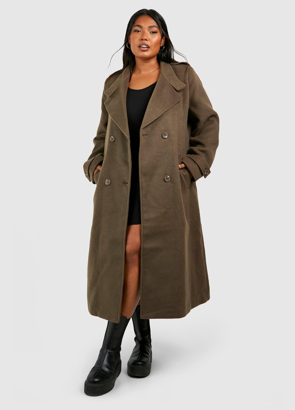 Оливкове (хакі) демісезонне Пальто двобортне Boohoo