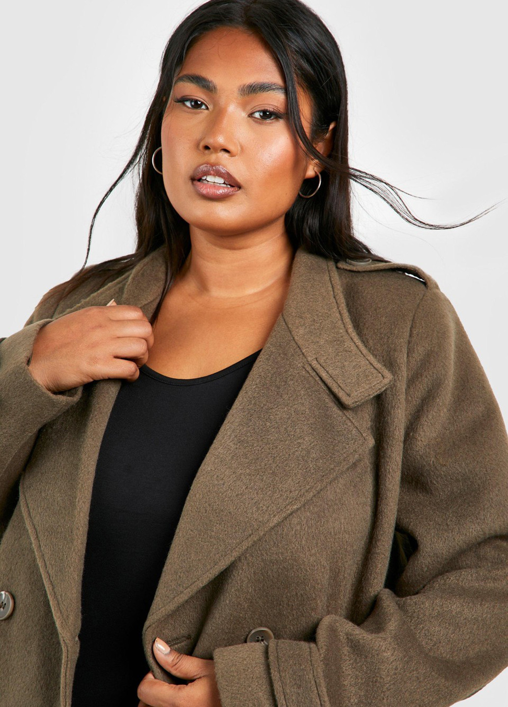 Оливкове (хакі) демісезонне Пальто двобортне Boohoo