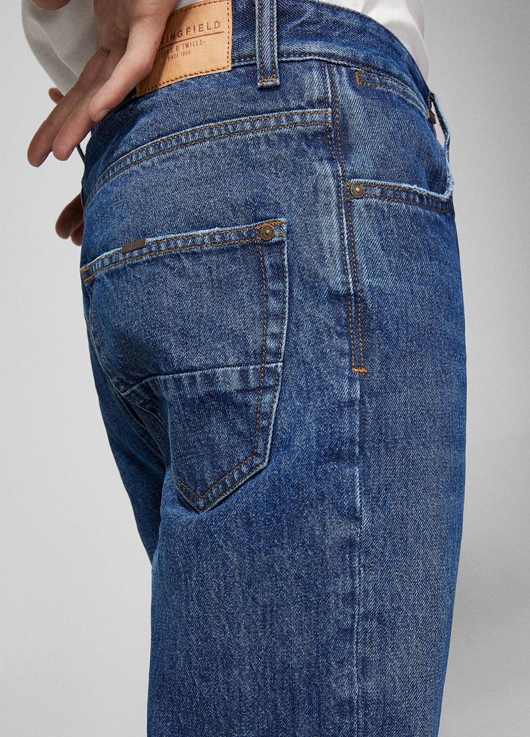 Джинси Springfield середня талія однотонні сині джинсові