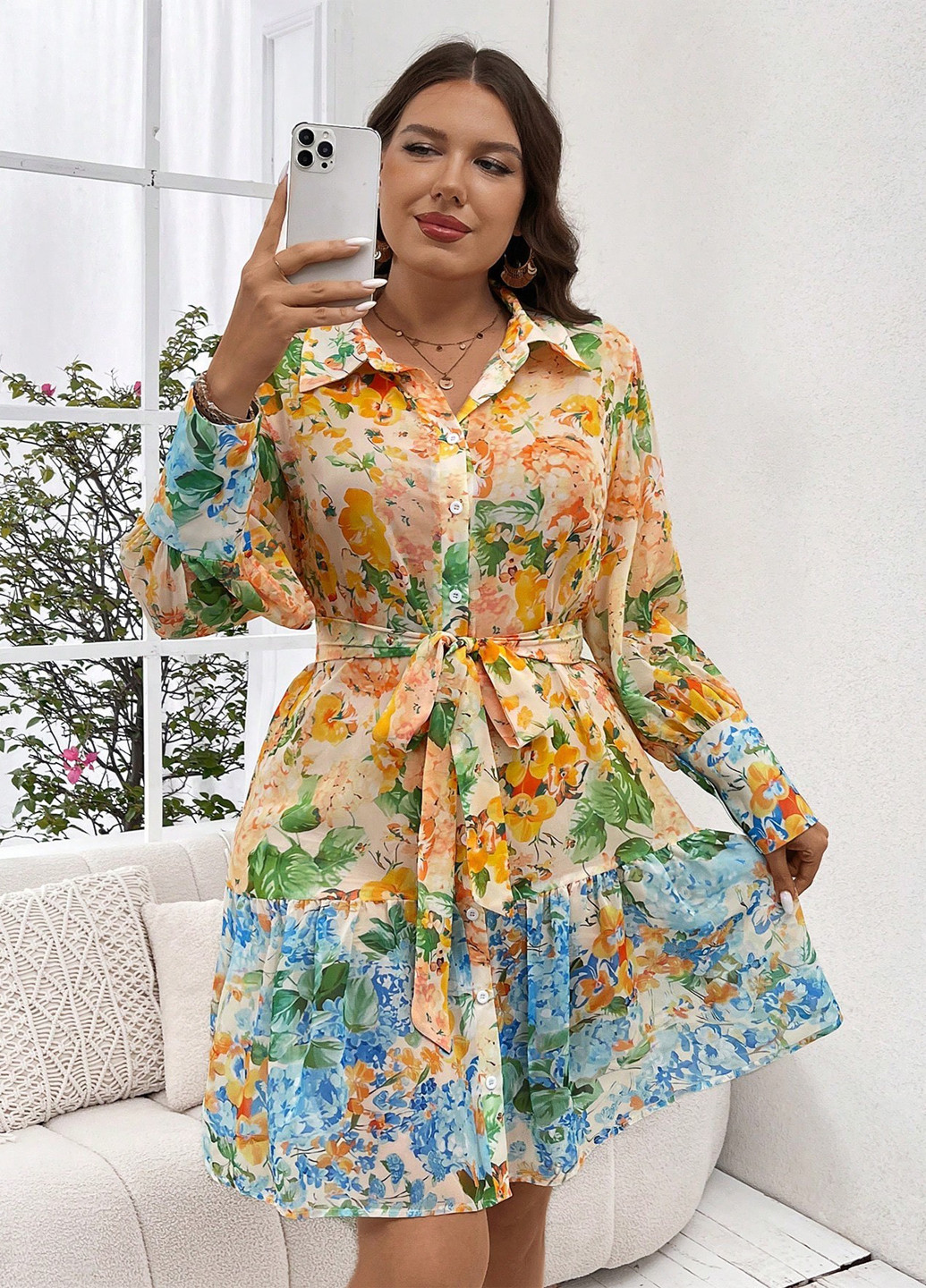 Комбінована кежуал сукня сукня-сорочка SHEIN з квітковим принтом