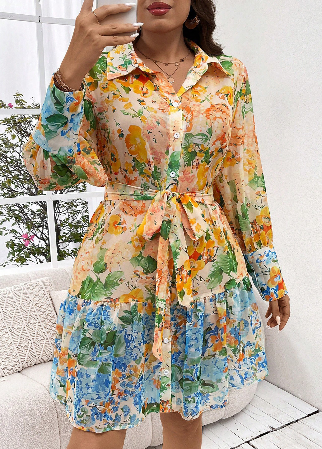 Комбінована кежуал сукня сукня-сорочка SHEIN з квітковим принтом