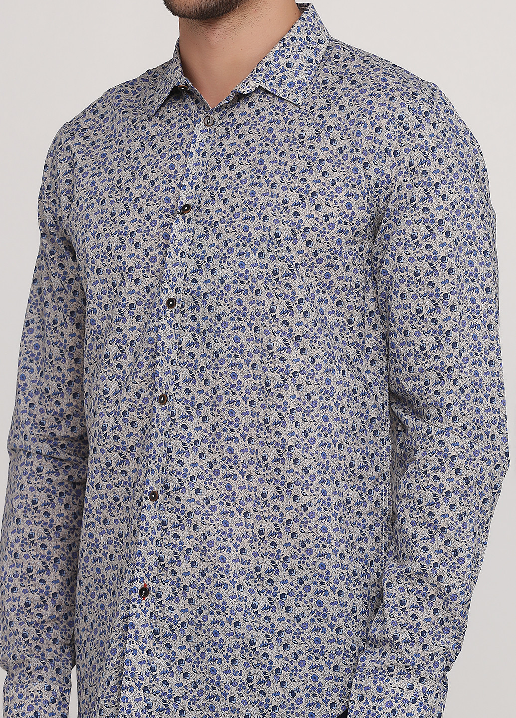 Серо-голубой кэжуал рубашка с цветами Sisley