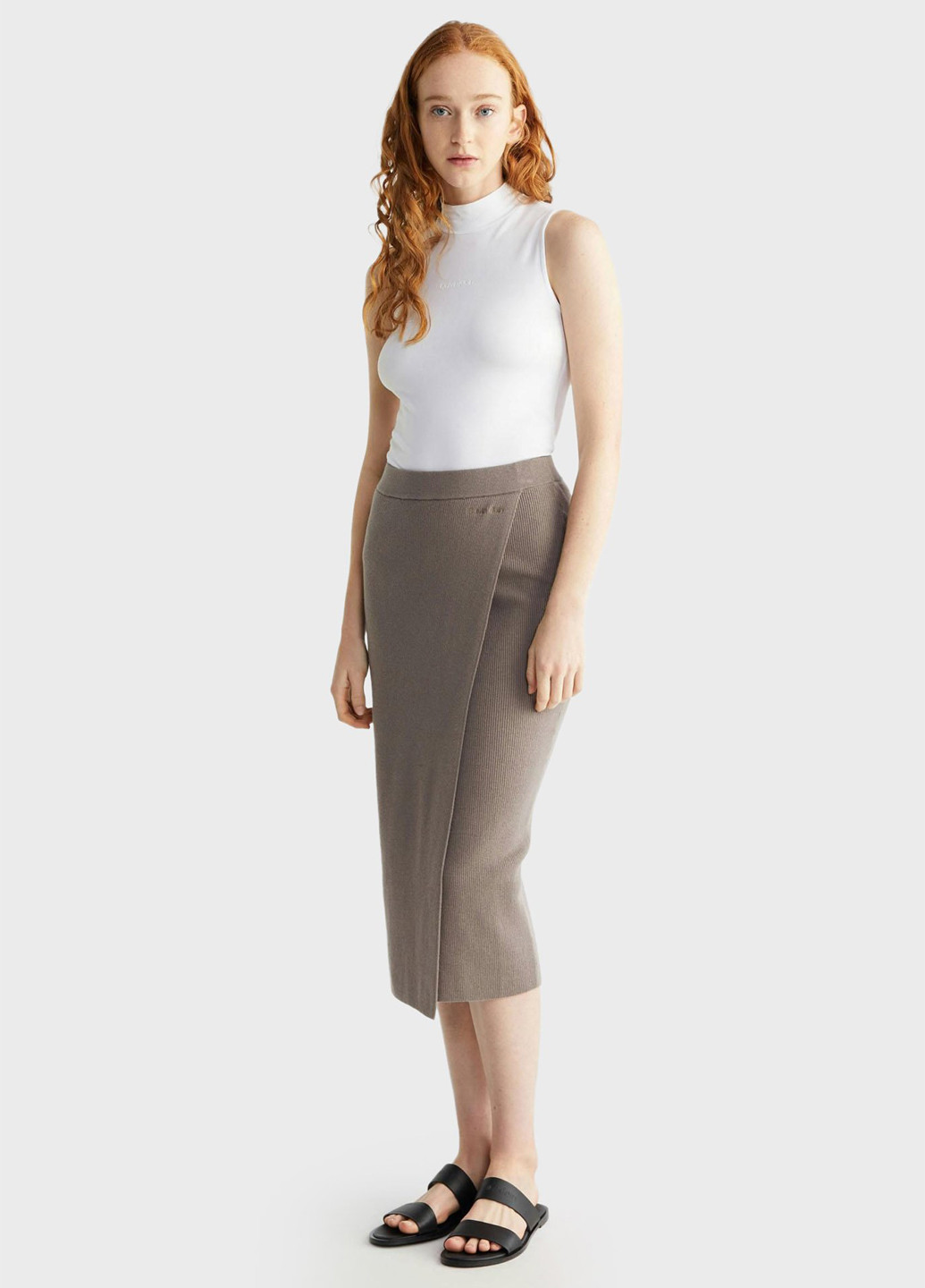 Светло-коричневая кэжуал однотонная юбка Calvin Klein на запах