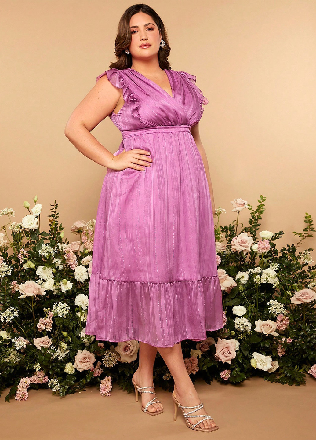 Світло-рожева коктейльна, кежуал сукня в стилі армпір, на запах SHEIN в смужку