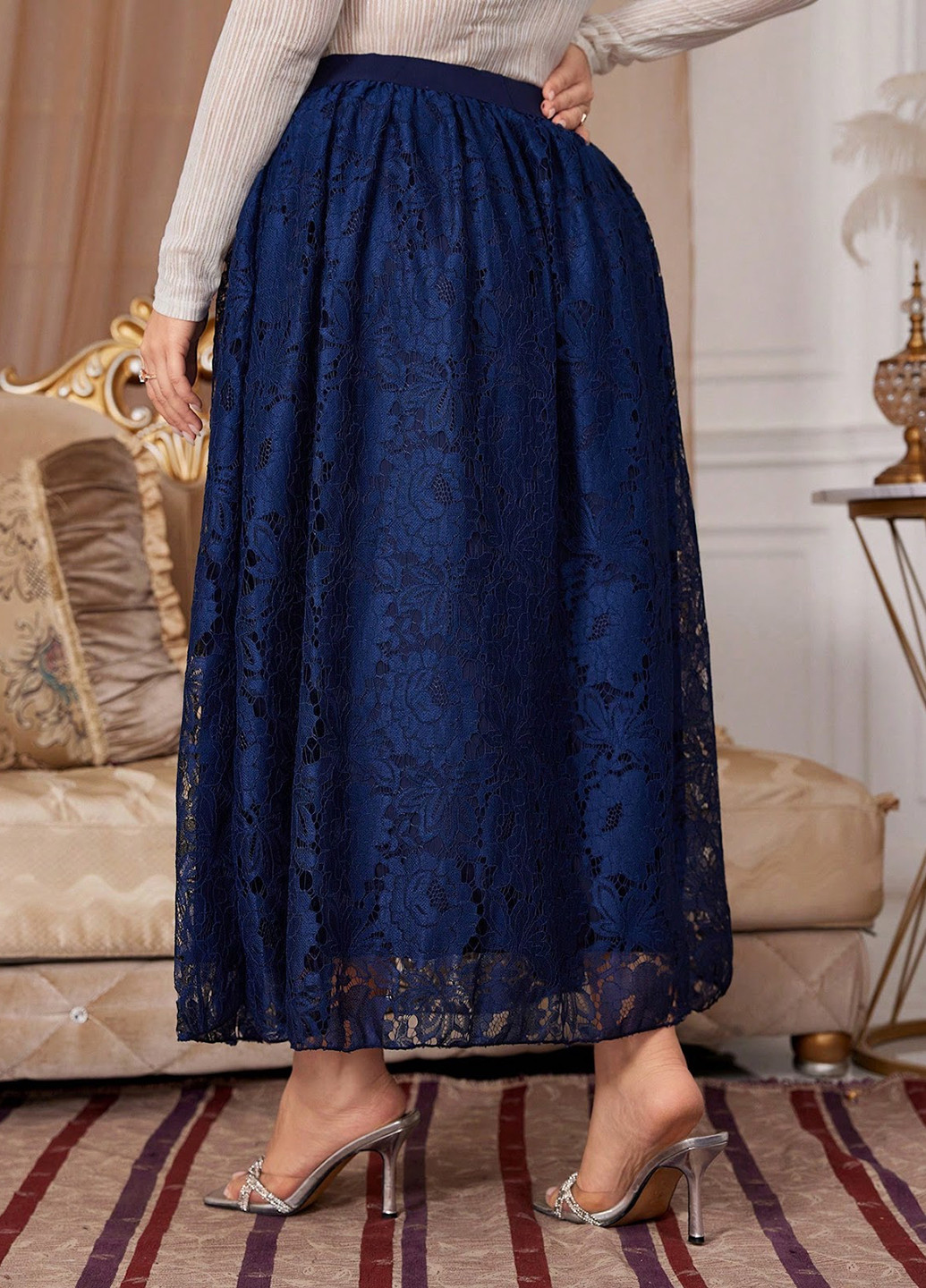 Темно-синяя вечерний розы юбка SHEIN клешированная