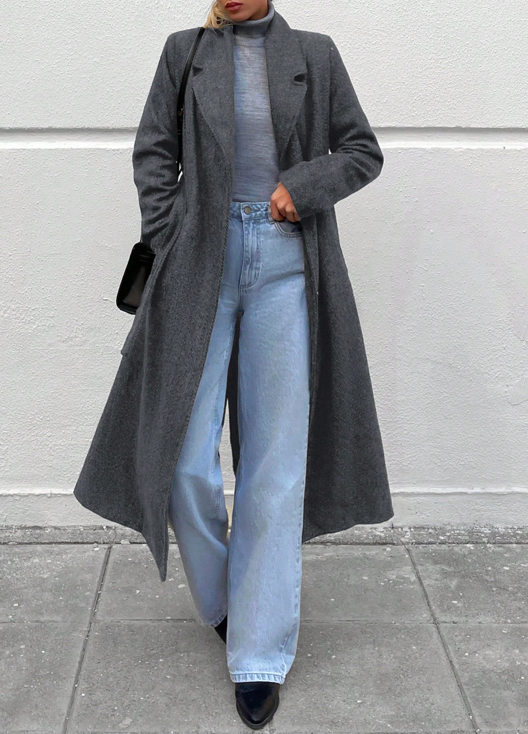 Темно-сіре зимнє Пальто однобортне SHEIN