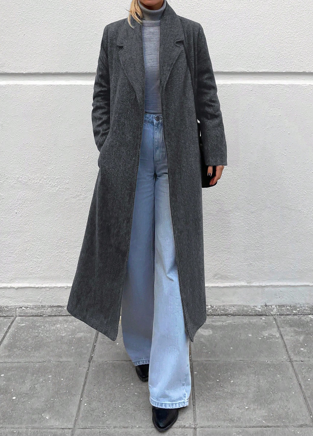 Темно-сіре зимнє Пальто однобортне SHEIN