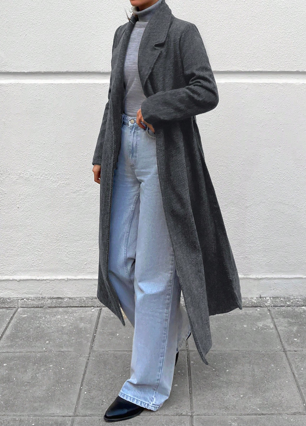 Темно-сіре зимнє Пальто однобортне SHEIN