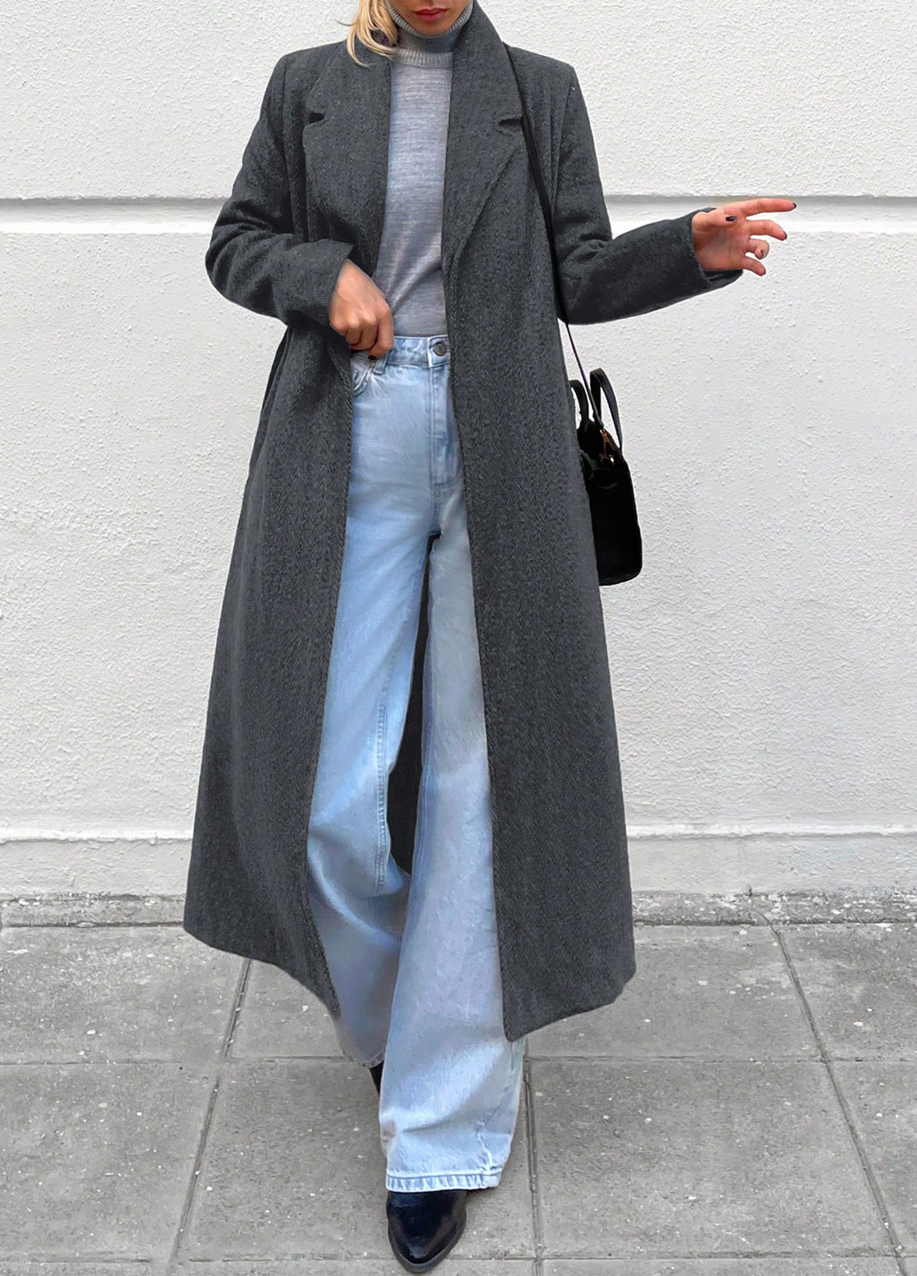 Темно-сіре зимнє Пальто однобортне SHEIN