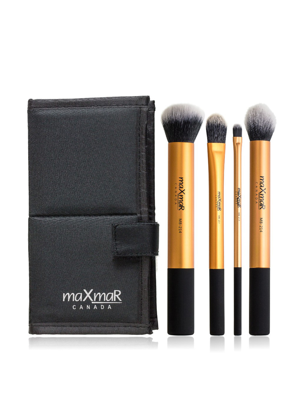 Набір пензликів для макіяжу, (4 шт.) + Косметичка MaxMar чорні