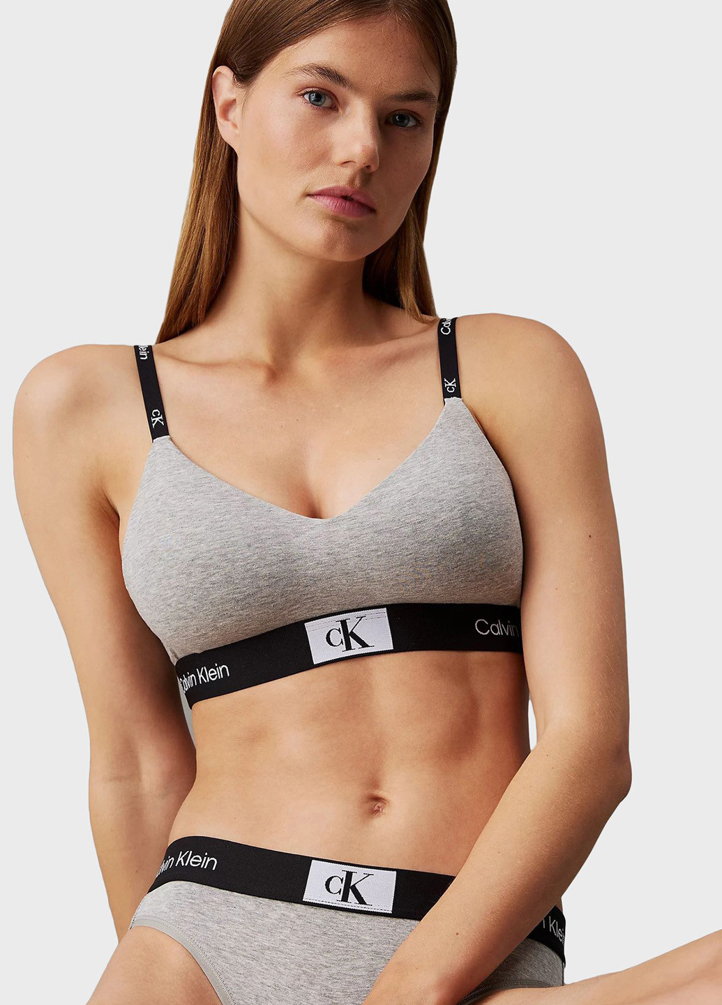 Серый топ бюстгальтер Calvin Klein без косточек хлопок