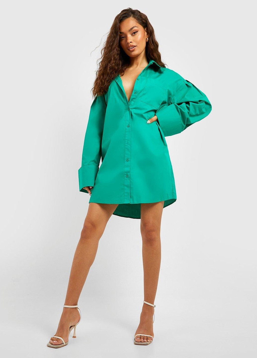 Зелена кежуал сукня сукня-сорочка Boohoo однотонна