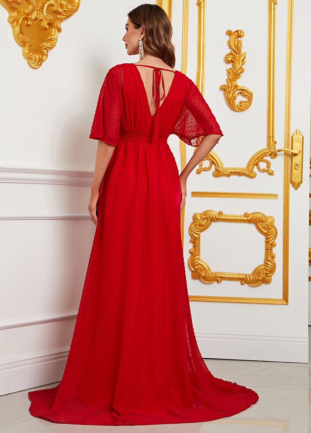 Красное вечернее платье со шлейфом SHEIN однотонное