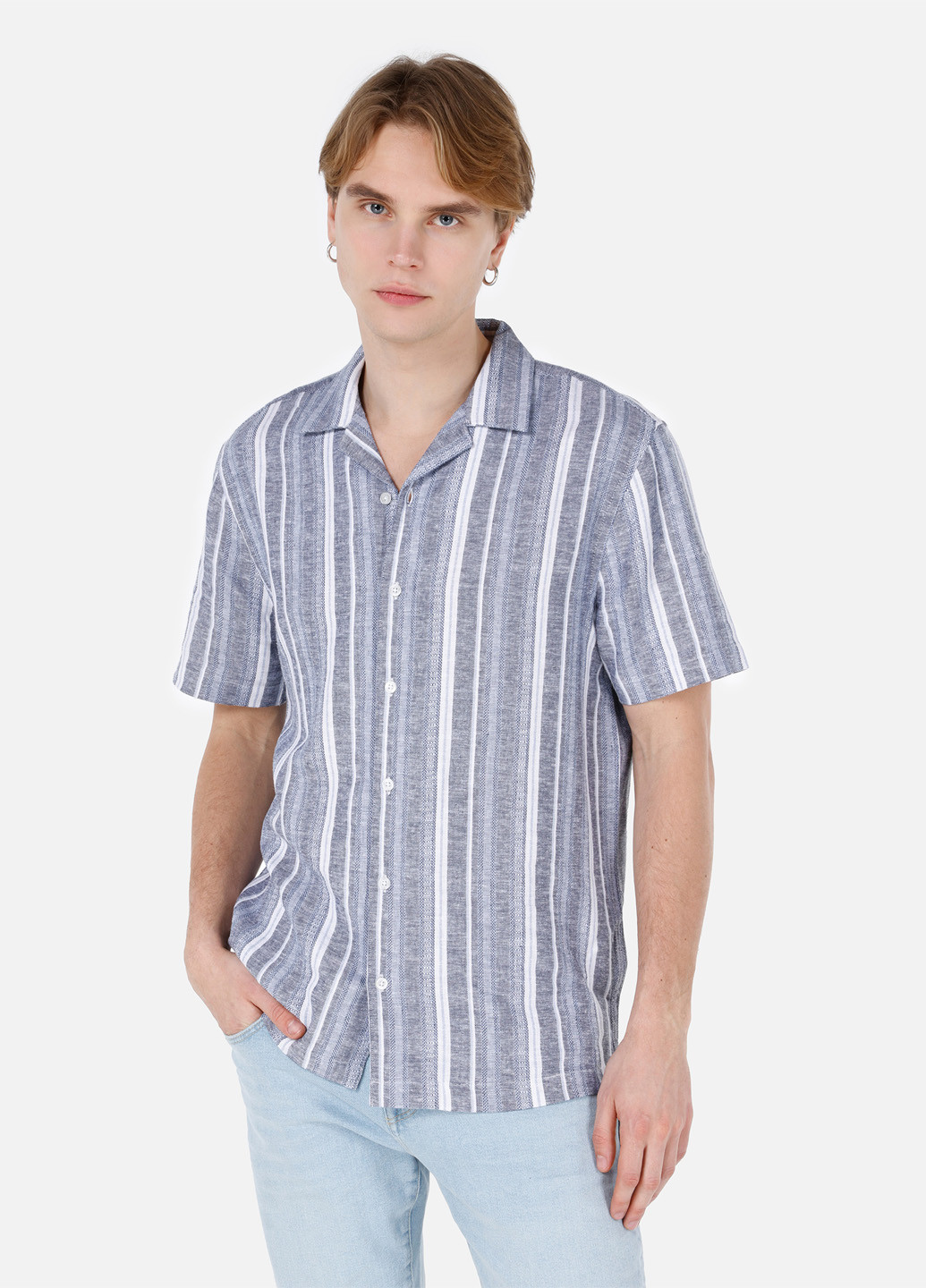Серо-синяя кэжуал рубашка в полоску Colin's