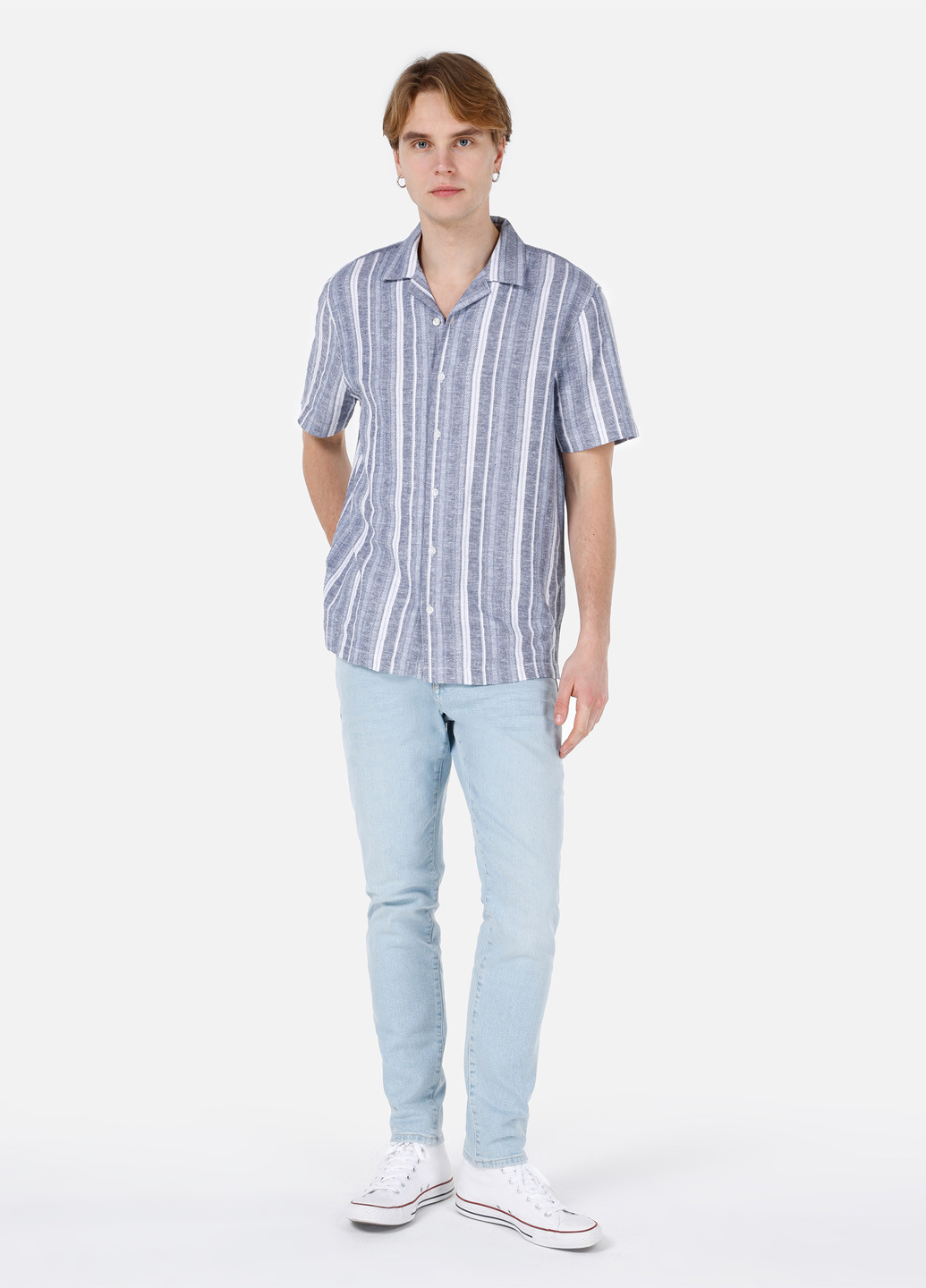 Серо-синяя кэжуал рубашка в полоску Colin's