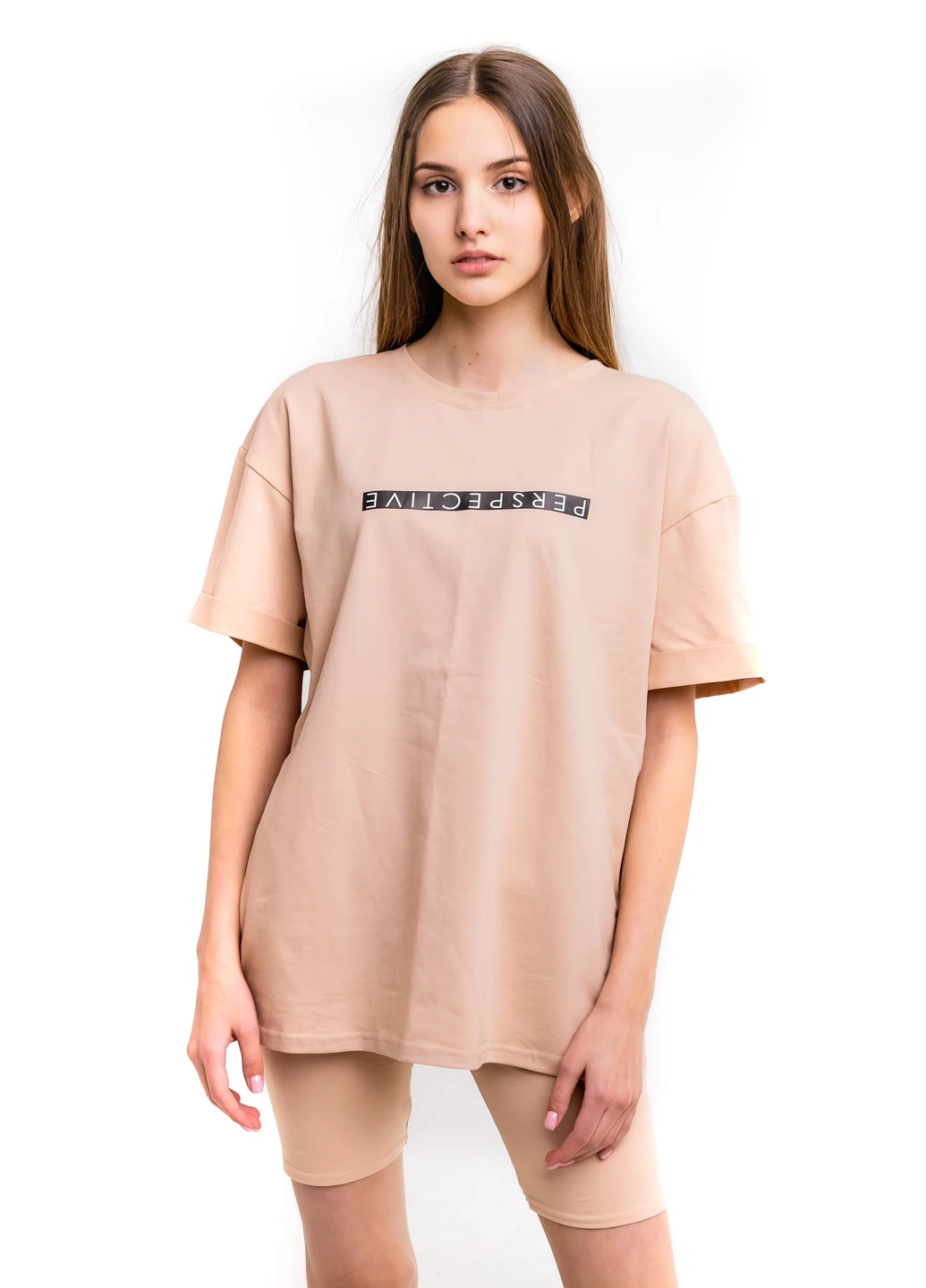 Футболка Comfort жіноча Oversize з принтом Perspective бежева Intruder - (233042606)