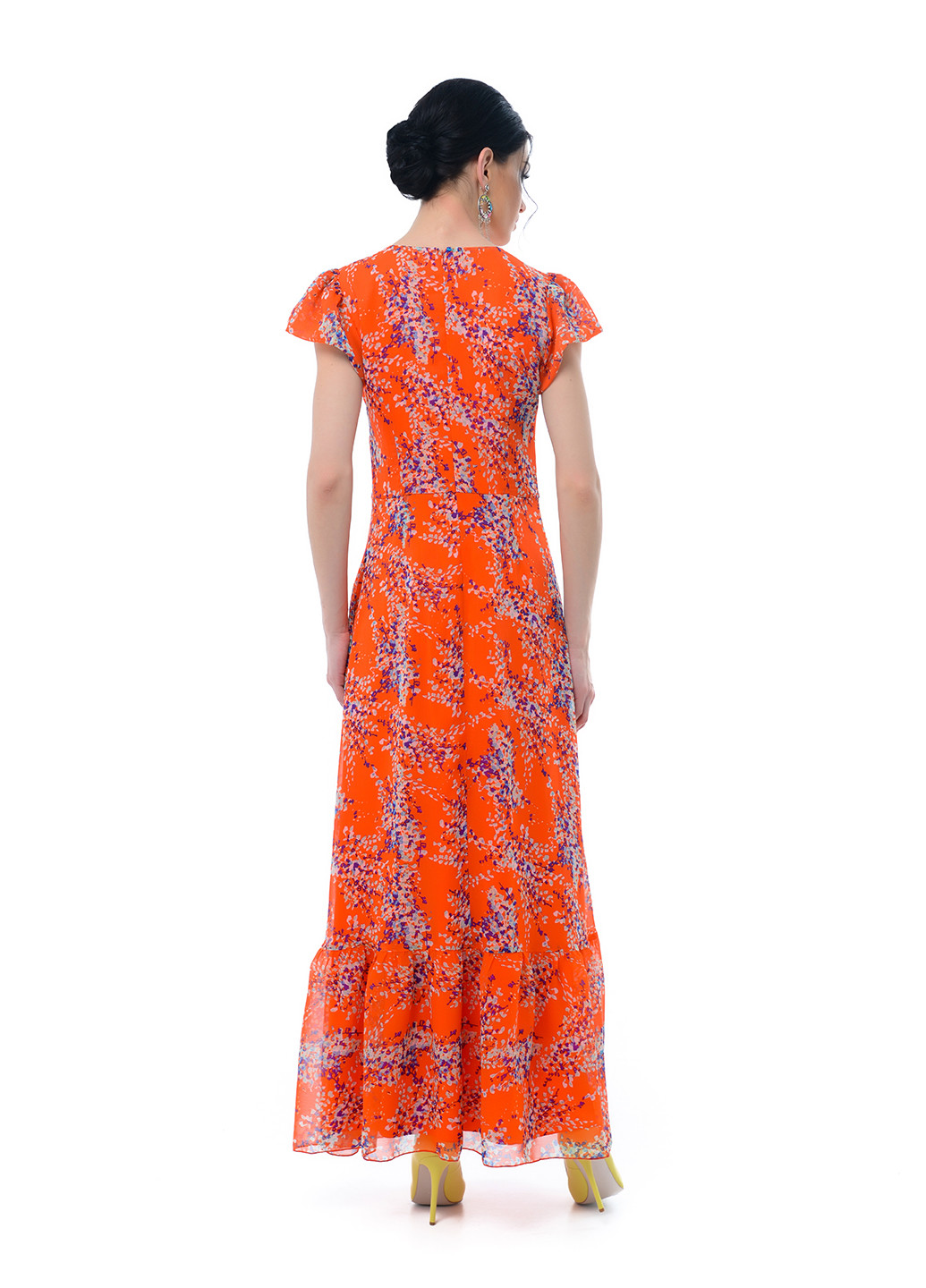 Коралловое коктейльное платье Iren Klairie с цветочным принтом