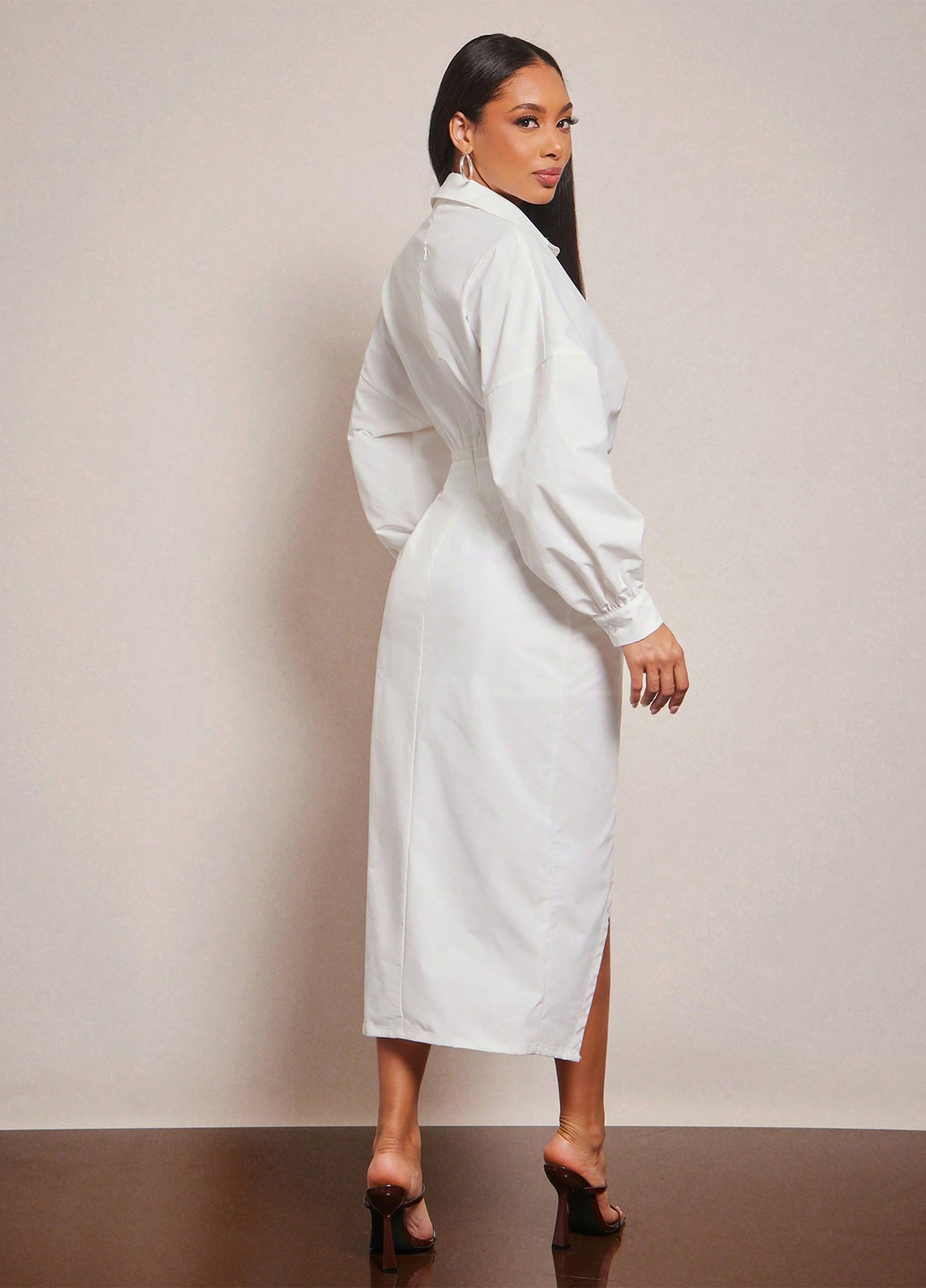 Білий святковий, вечірня, ділова, кежуал сукня сукня-сорочка SHEIN однотонна
