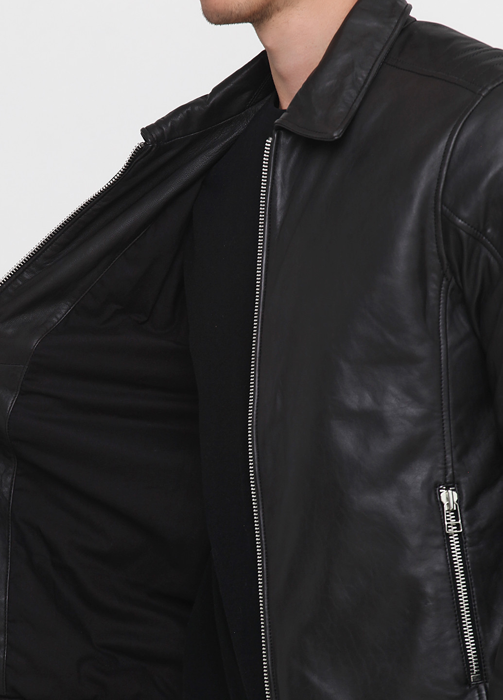 Черная зимняя куртка кожаная Tom Tailor