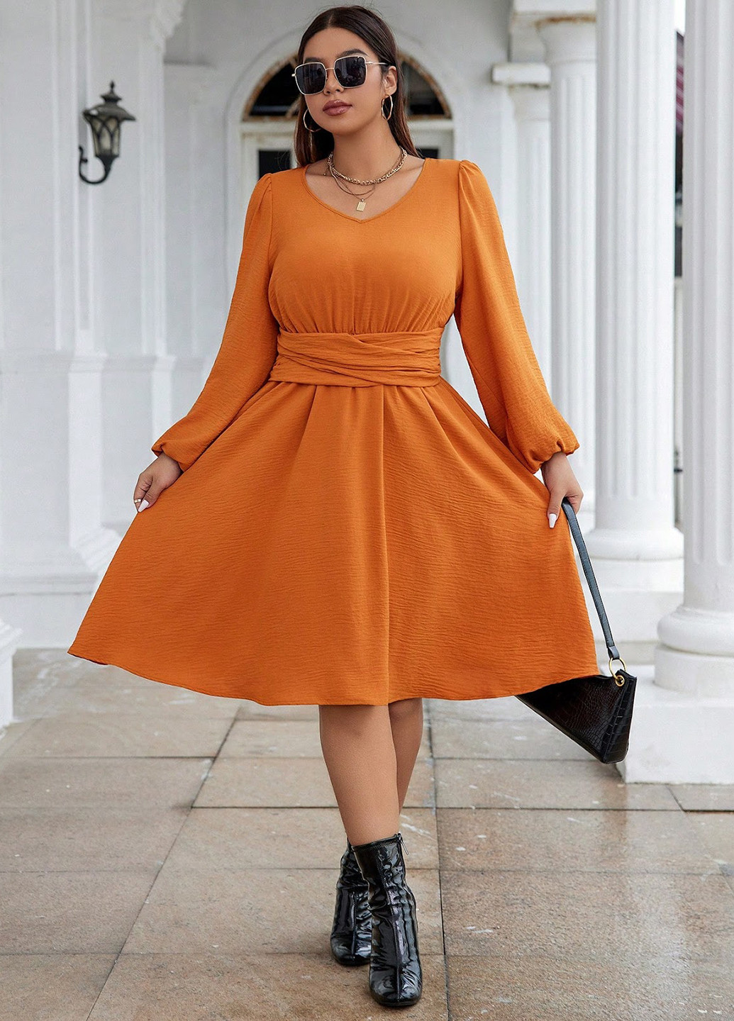 Помаранчева кежуал сукня кльош SHEIN однотонна