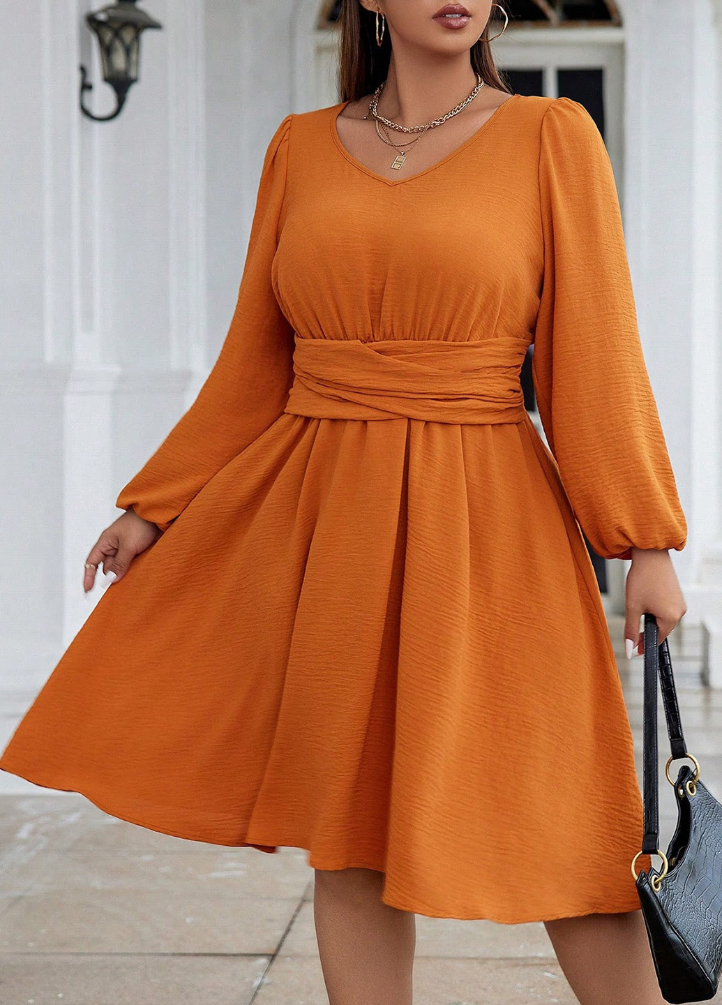 Помаранчева кежуал сукня кльош SHEIN однотонна