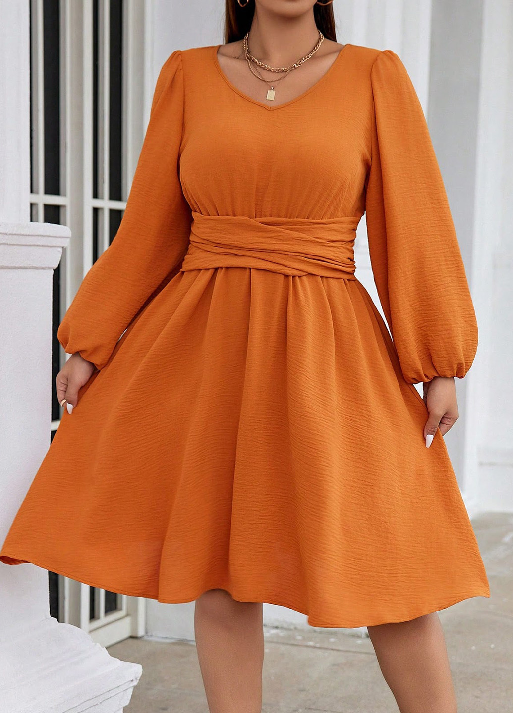 Помаранчева кежуал сукня кльош SHEIN однотонна