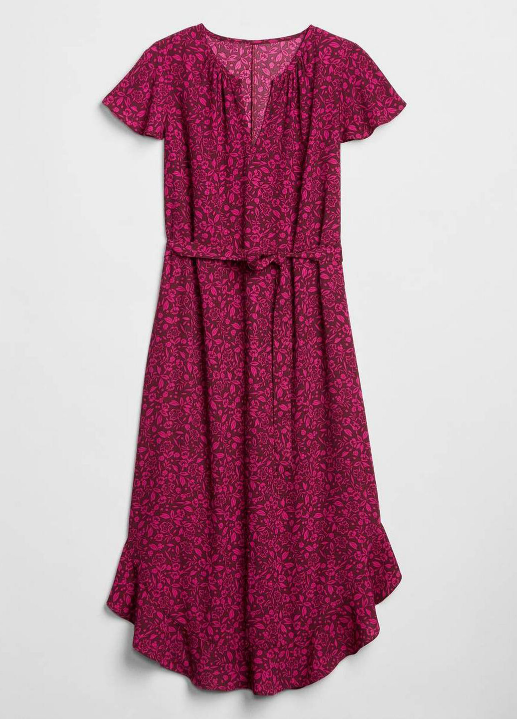 Бордовое кэжуал платье клеш Gap с цветочным принтом