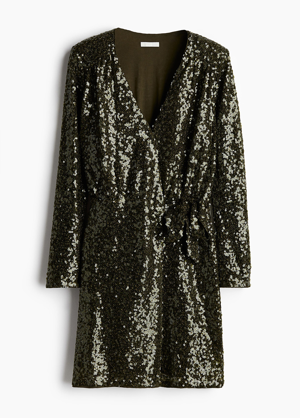 Темно-зеленое вечернее платье на запах H&M однотонное