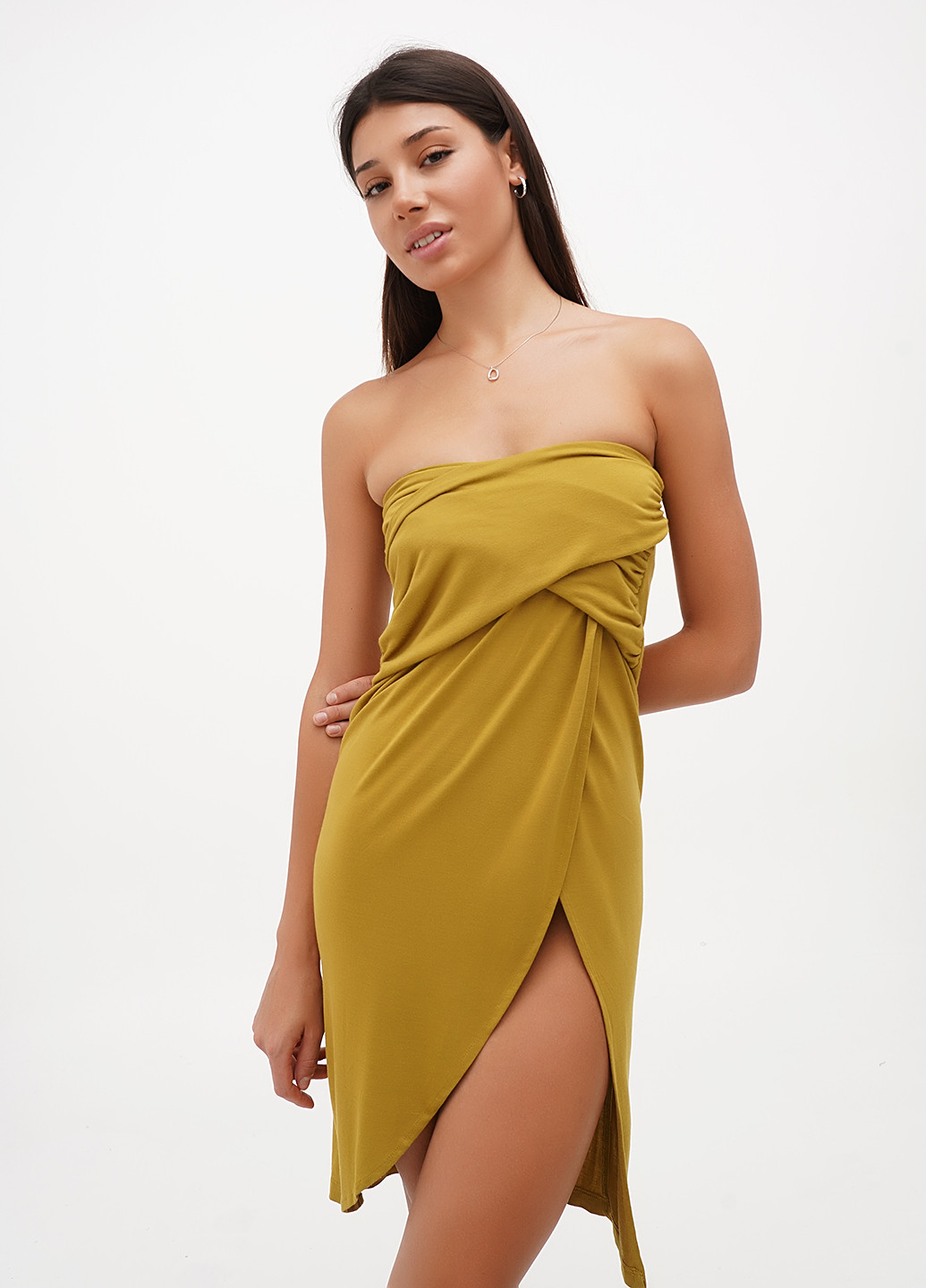 Оливкова кежуал сукня з відкритими плечима Calliope однотонна