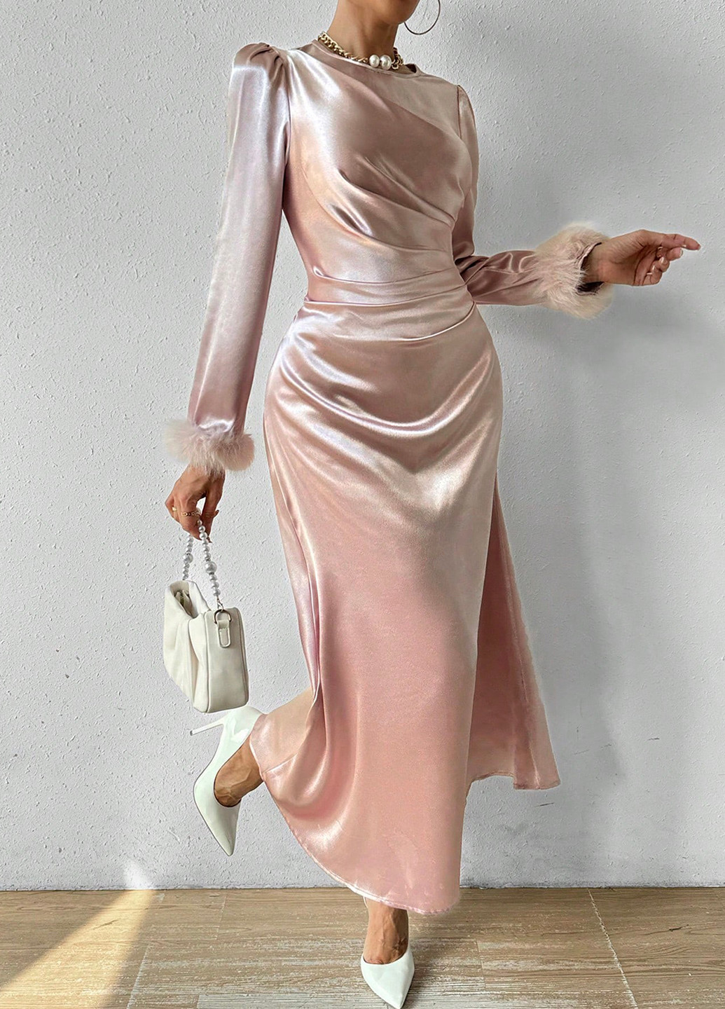 Світло-рожева вечірня сукня SHEIN однотонна