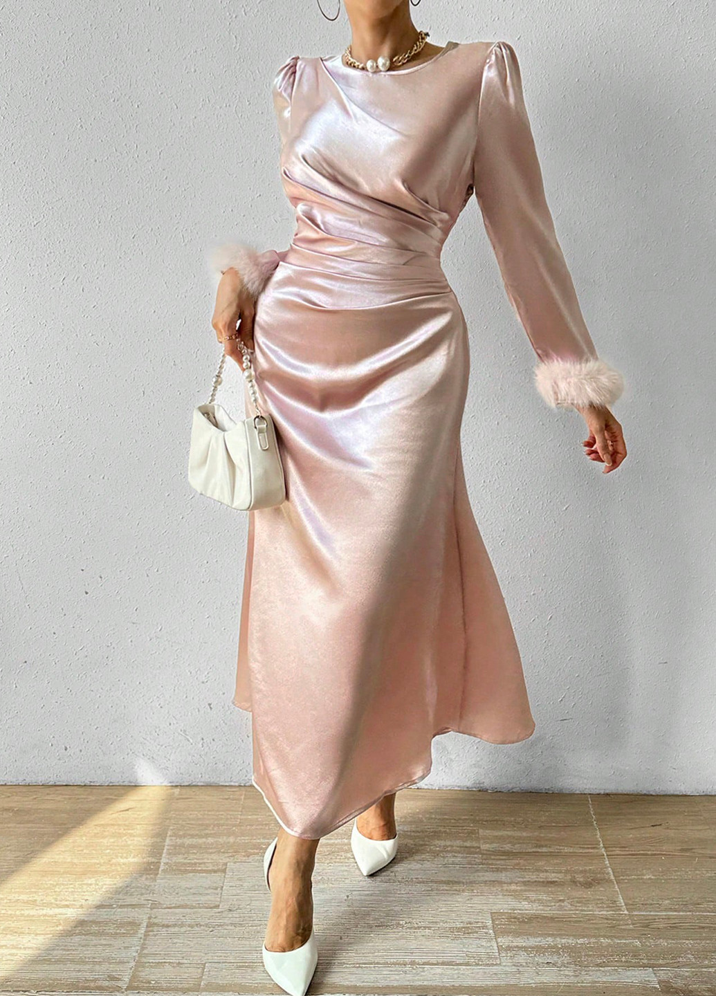 Світло-рожева вечірня сукня SHEIN однотонна